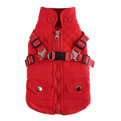 犬 服 防寒 秋 冬 小型犬 中型犬 コート ジャケット モコモコ ドッグウェア 裏起毛 かわいい おしゃれ ペット服 可愛い 猫 暖かい ベスト 保温 着脱簡単 ワンちゃん 抜け毛対策 洋服 軽量 防風 お出かけ お散歩 あったか((ハーネス付き)-RD