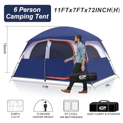 Image of CAMPROS CP Upgraded 6 /8 Person Camping Tents, Waterproof Windproof Family Tent with Larger Mesh Windows & Door, Double Layer, Easy Set Up, All-Season Dome Tent with Top Rainfly & Carry Bag