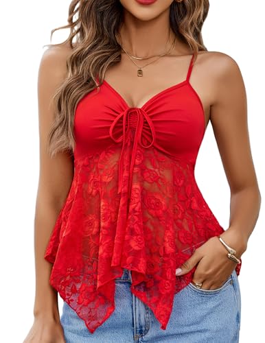 Avidlove Lace Bralettes for Women Y2k Camisole Lingerie Bustier Crop Top (Red, X-Large)