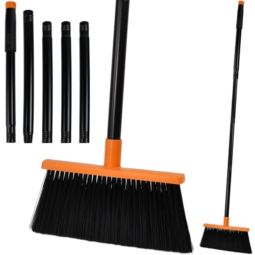 ASOUUNLD Kehrbesen mit Stiel 145cm Verstellbar Besen 5-teiliger Teleskopstiel aus Edelstahl 26cm Breiter Besenkopf mit Weichen Borsten Leichter Haushaltsbesen für Innen Haus Garage Küche Büro
