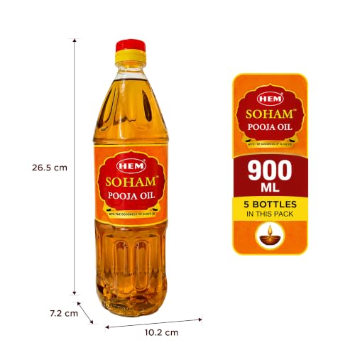 Image of Hem Soham Clove Pooja Oil 900ml, Pack of 5 | Premium Sacred Oil for Rituals, Lighting Diyas & Lamps | Long-Lasting Flame & Pure Aroma | Ideal for Daily Puja, Festivals & Ceremonies