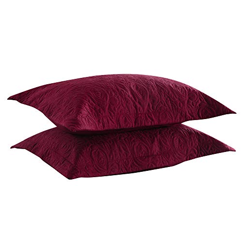 MarCielo 2-Piece Embroidered Pillow Shams, Decorative Microfiber Pillow Shams Set Standard Size, Dark Burgundy