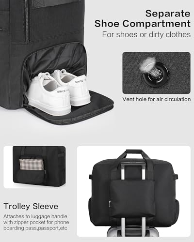 Image of 120L Foldable Large Travel Duffle Bag for Men and Women, Packable Duffel Bags with Shoe Compartment, Water Repellent & Tear Resistant (Black)