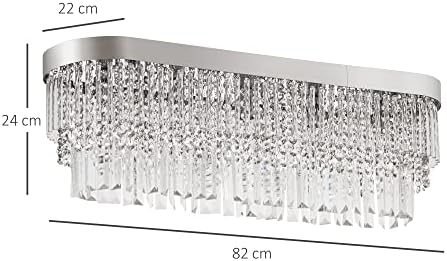 HOMCOM Modern Raindrop Crystal Chandelier, Round Rectangular Pendant Ceiling Light, Linear Hanging Lighting with Stainless Steel Base, for Restaurant Kitchen Island Dining Room Hotel, Silver