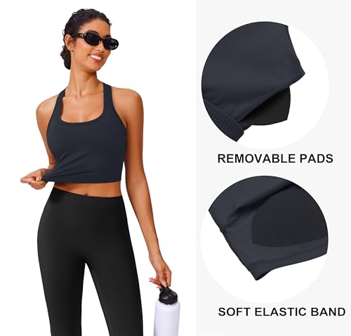 Image of PINSPARK Sports Bra Longline Racerback Tank Tops for Women Padded Workout Yoga Top