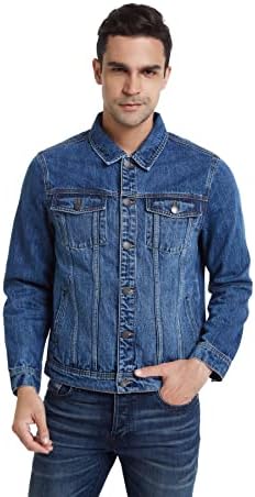 Zeitlos Men's Denim Jacket Classic Slim Fit Casual Button Down Trucker Jean Coat (MID BLUE, L)