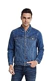 Zeitlos Men's Denim Jacket Classic Slim Fit Casual Button Down Trucker Jean Coat (MID BLUE, L)