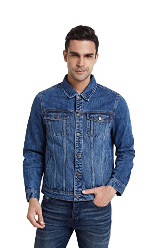 Zeitlos Men's Denim Jacket Classic Slim Fit Casual Button Down Trucker Jean Coat (Mid Blue, L) #TOP1