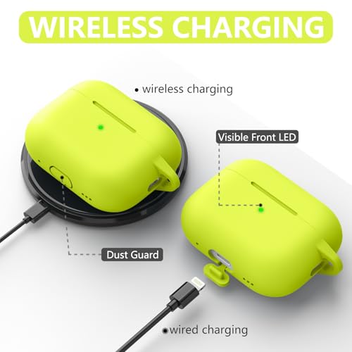 Image of Ljusmicker for AirPods Pro Case Cover with Cleaner Kit,Fluorescent Green | Silicone Protective Cover for Apple AirPods Pro 2nd /1st Generation Case with Keychain for Women Men,Shockproof