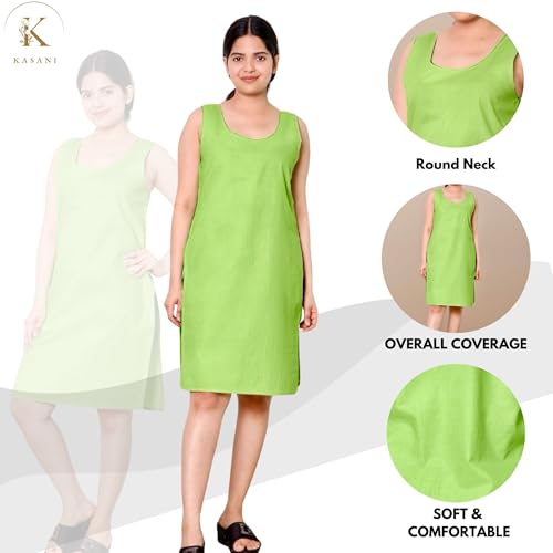 Image of KASANI Women's Camisole Cotton Long Knee-Length Sameej /Slip /Inner, Sleeveless, Pack of 2