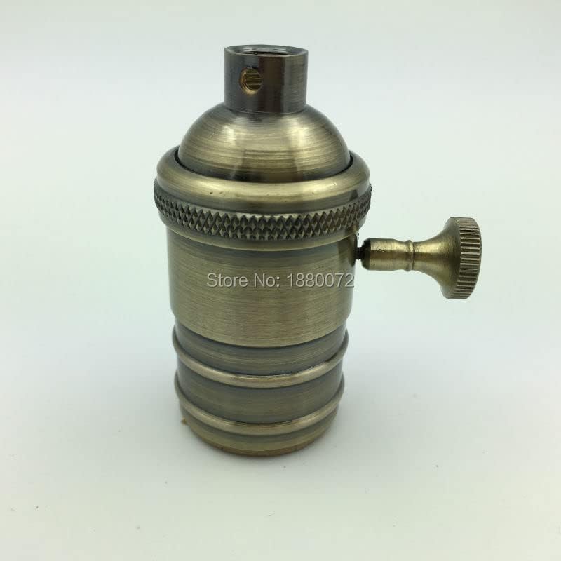Solid Brass Light Socket 6 Finishes Vintage Industrial Lamp Holder With Knob Switch E26/E27 - (Color: Chrome Base Type: E26)