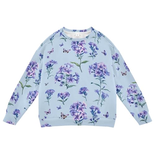 JUNZAN Art Phlox Flowers Blue Big Boys Sweatshirt Hoodie Crewneck Hoodie for Boys Sports 4T - Main Image