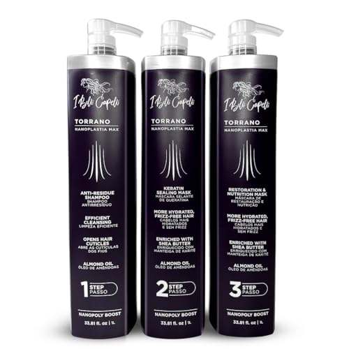 I Belli Capelli Torrano Nanoplastia Max Permanent Keratin Hair Treatment Kit– Brazilian Straightening for Smooth, Shiny & Frizz-Free Hair – All Hair Types –Alisado Brasileño Keratina Permanente (3x1L)