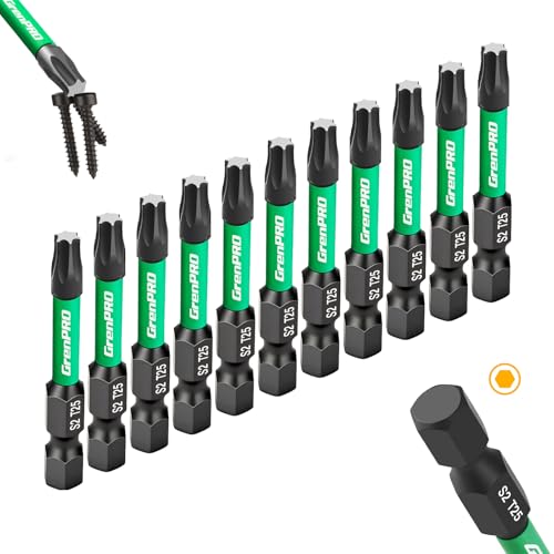 GRENPRO Impact Torx Bits T25 2 Length S2 Steel Magnetic Screwdriver Bits -11 Pack 1/4 Hex Shank CNC Machined Star Bits for Impact Drivers with Storage Box