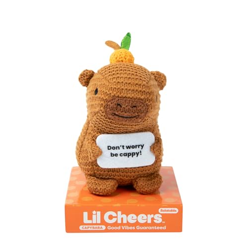 Lil Cheers Capybara by Relatable, The Uplifting Crochet Plush Friends Spreading Good Vibes, Small Graduation Gifts, Plushies and Stuffed Animals to Gift for Kids and Adults, Includes 1 Capybara Plush