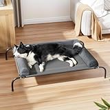 WESTERN HOME WH Elevated Dog Bed Cot, Raised Outdoor Dog Bed with Bolster for Large Dogs, Slightly Chew Proof Portable Cooling Pet Cot with Breathable Mesh, Skid-Resistant Feet, Grey, 43 inches