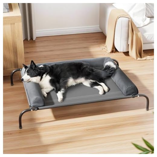 Western Home Elevated Dog Bed Cot, Raised Outdoor Dog Bed with Bolster for Large Dogs, Slightly Chew Proof Portable Cooling Pet Cot with Breathable Mesh, Skid-Resistant Feet, Grey, 43 inches