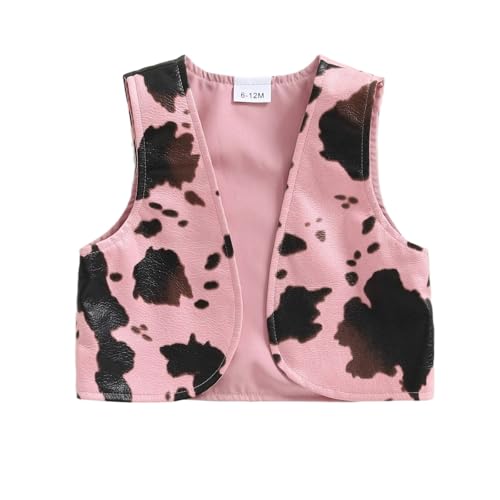 SAYOO Kids Western Vest Jacket Cow Print Open Front Cardigan Warm Sleeveless Waistcoat for Toddler Winter