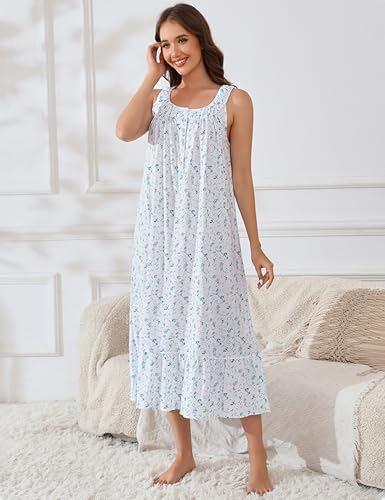 Image of MZROCR Cotton Nightgowns for Women Soft Sleeveless Night Gown for Adult Women Ruffle Sleepwear