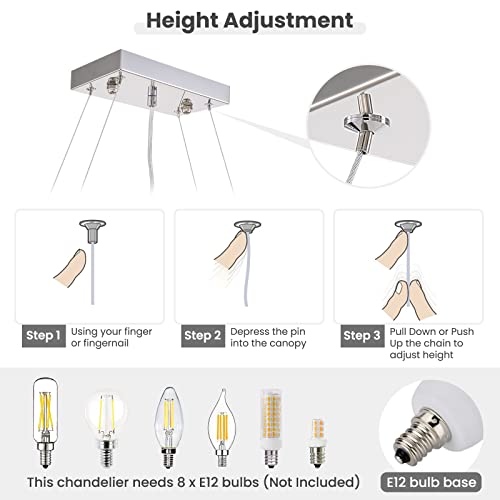 7Pm Rectangle Crystal Chandelier Modern Chrome Chandeliers Contemporary Raindrop Hanging Lighting Fixture For Dining Room Kitchen Island 31.5 Inch #TOP7