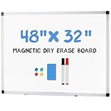 DUMOS Magnetic White Board Kit for Wall 48' x 32', Dry Erase Board with 1 Dry Eraser & 2 Multicolor Markers & 4 Magnetic Pins, Silver Reinforced Aluminum Frame for Home, School, Office