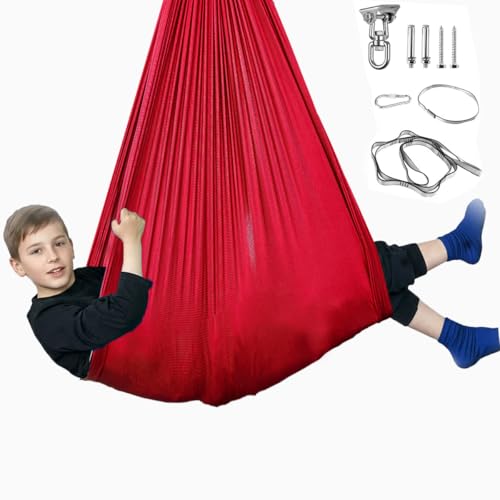 Image of Sensory Swing for Kids & Adults, Therapy Swing with 360 Swivel Hanger Kit for Autism, ADHD, SPD, Snuggle Swing Holds up to 300lbs has a Calming Effect on Children with Sensory Needs (Red)