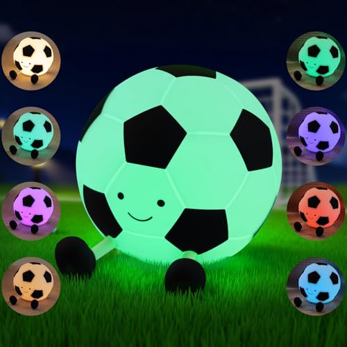 YISUN Fußball Bunt Nachtlicht Nachtlicht Kinder Tragbares Fussball Nachtlicht mit Touch Steuerung und Timer Wiederaufladbare Dimmbare Silikonlampe für Nachttisch Schlafzimmer Tischdekoration