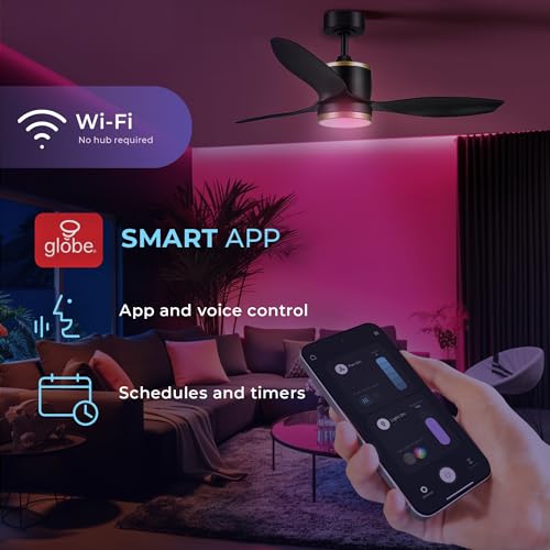 GLOBE Electric Edinburgh 48 in. Smart Ceiling Fan with LED Light, Remote Control, Whisper Quiet DC Motor, 6 Speeds, Black with Brass Accents thumbnail 8