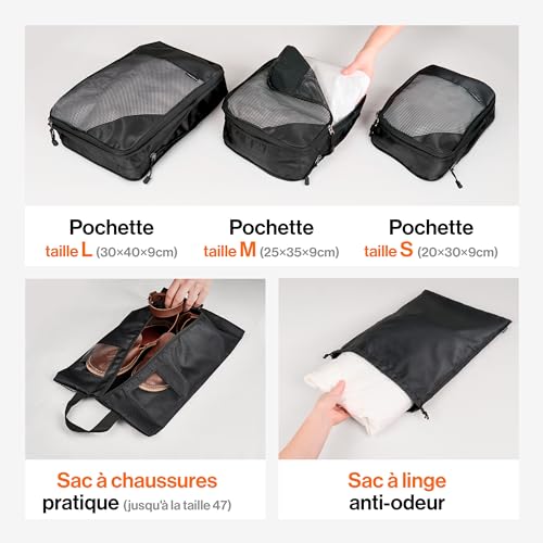 Sac de compression voyage TRAVELY : Set de 5 packing cubes pour valise - 5