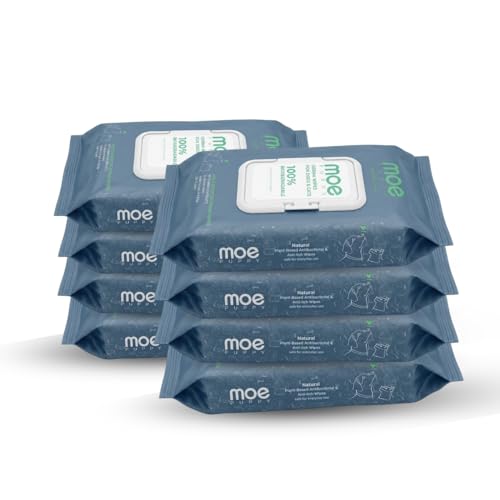 Image of Moe Puppy Derma Wipes for Dogs & Cats | 400 Wipes (Pack of 8) | Biodegradable Pet Wipes | Chlorhexidine & Probiotics | Anti-Itch, Antibacterial | Aloe Vera & Cucumber | Daily Cleaning