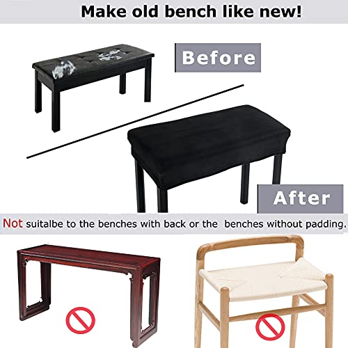Sinosso Soft Velvet Piano Bench Cover, (20"- 26.5") L X (11.8"- 15.7") W Rectangle Stretch Washable Stool Upholstered Protector Slipcover, (S, Black) #TOP4