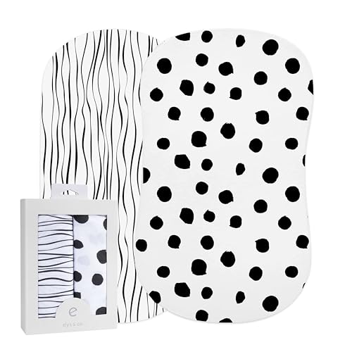 Bassinet Sheet Set 2 Pack 100% Jersey Cotton Black and White Abstract Stripes and Dots by Ely's & Co