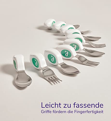 Foto von doddl 3-teiliges Messer-, Löffel- und Gabelset – Kleinkinderbesteck in wenigen Minuten erlernen, Kleinkinderbesteck ab 1 Jahr, Baby-geleitete Abstillhilfen, Aqua