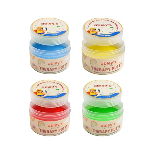 Image of Abley's Therapy Putty for Kids Play & Projects | Hand Exercise & Occupational Therapy Tool | Stress Relief & Fine Motor Skill Development | 4 Resistance Levels, 50g Each, Set of 4