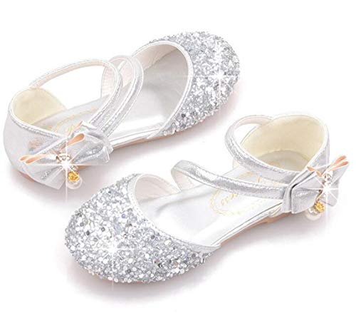 Little Kids Girls Adorable Sparkly Dress Shoes Party Low Heel Pumps Glitter Princess Mary Jane with Bowknot2