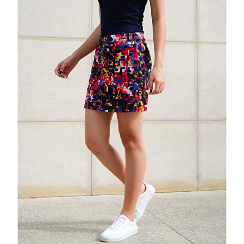 ryandrew Skort for Women Lightweight Activewear Skirt for Running Tennis Golf Workout Pickleball Walking Casual Colorful Blocks Zipper Pockets Large