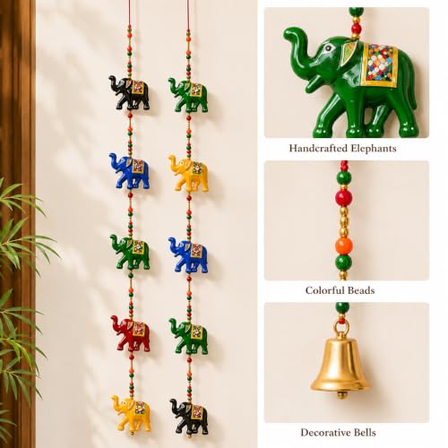 Image of Bindian Toran for Main Door Decorative Door Thoranam Hanging Diwali Decoration for Home Entrance Wall Decor Hanging Ornament Traditional Festive Welcome Decor for House (Elephant Plastic Pack of 2)