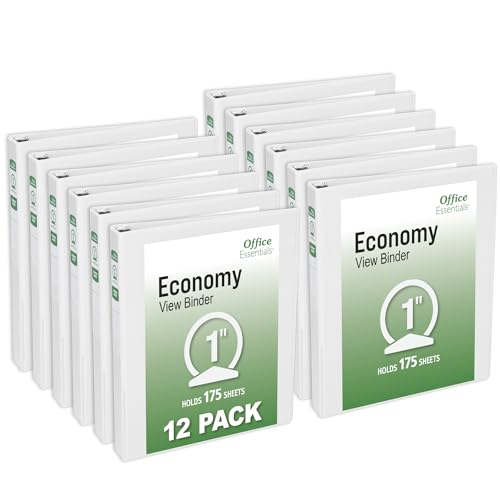 Office Essentials Economy View 3 Ring Binders 1 Round Rings 1.4 Spine 175-Sheet Capacity White Binders (12-Pack of 03424)