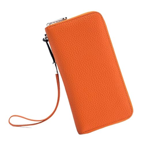 Porte-monnaie tendance pour femme long en cuir orange véritable