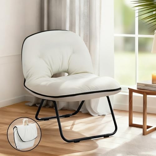 Artiss Foldable Chair 2-in-1 White Armchair Lounge Chair Portable, No Assembly Required, for Small Spaces, Portable Cozy Lazy Chair for Bedroom, Living Room, Balcony