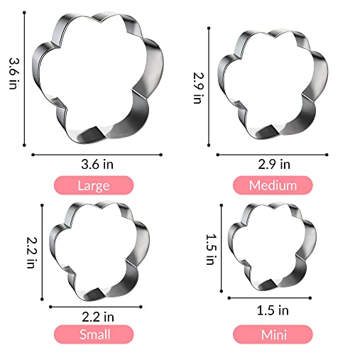 Fusoto Dog Paw Cookie Cutters Set, Cookie Cutter For Homemade Dog Treat, 4Pcs Stainless Steel Cutters Dog Paw Shape For Cookie Baking, Sandwiches, Biscuits, Fruit, Vegetable #TOP3