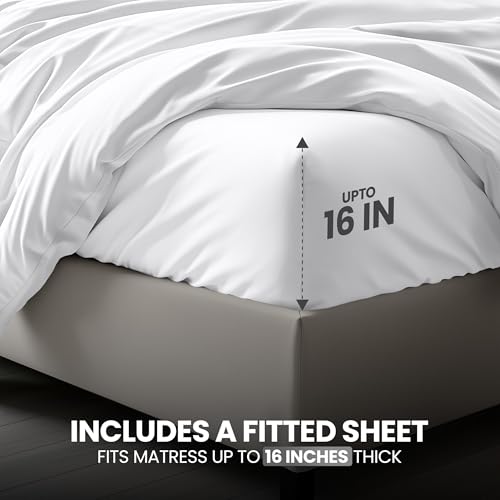 Image of Utopia Bedding Duvet Cover Full with Fitted Sheet (54x75) - 2 Pillow Case (20x30) - All Season Luxury Bed in a Bag with Zippered Duvet Cover - No Comforter (White)