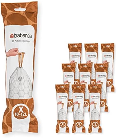 Brabantia 138423 PerfectFit Bin Liners Multipack (Size G/23-30 Litre) Thick Plastic Trash Bags with Tie Tape Drawstring Handles (120 Bags), White