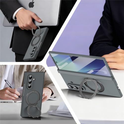Image of TechTrendz for Samsung Galaxy Z Fold 8 Ultra Case with Metal Kickstand Z Fold 8 Ultra Magnetic Case Built-in Screen Protector and Hinge Protection Slim Phone Case Cover - Grey