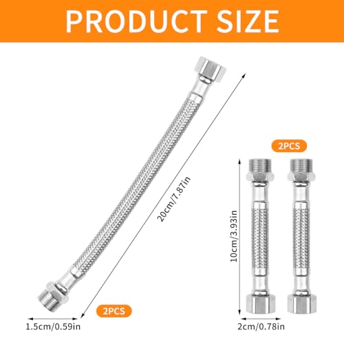 4 Stück Flexschlauch 3/8, 304 Edelstahl Flexschlauch Panzerschlauch 3/8 Zollll Überwurf und Außengewinde, Flexibler Verlängerung Armaturenschlauch für Wasserhahn Bad WC Spülkasten (20cm/10cm)