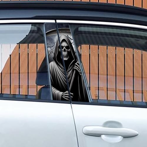 Image of Halloween Cars Body Horror Sticker, Classic Horror Movie Characters Peeking Decal Michae Waterproof Scary Vinyl Stickers for Bumper Car Decals 11in*18.89in (Black Grey Death Reaper)