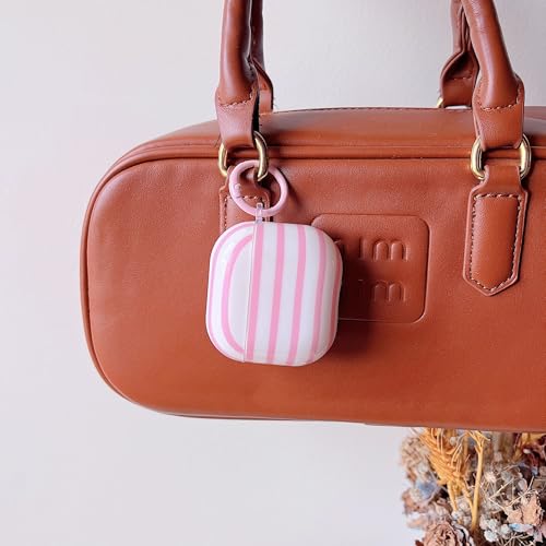 Image of MINSCOSE for AirPods 4 Clear Case,Cute Stripes Aesthetic Pattern Design with Trendy Keychain Ring,Soft TPU Anti-Drop Shockproof Protective Cover with Cleaner Kit for Girls Women-Pink