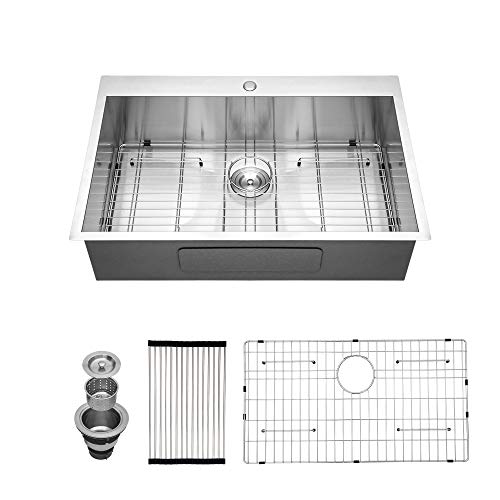 32 Drop In Kitchen Sink - Logmey 32"X18" Drop-In Topmount Single Bowl Kitchen Sink 18 Gauge Stainless Steel Kitchen Sink Basin #TOP25