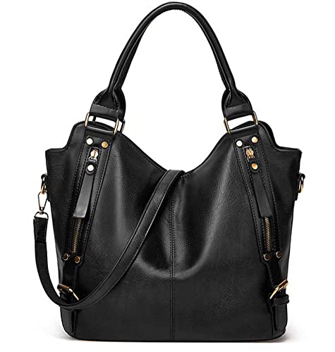 Womens Large-Capacity One-Shoulder Messenger Handbag Fashion Oily Leather Tote Bag with Adjustable Shoulder Strap Brown,Black