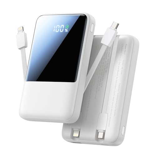 Aioneus Portable Charger, 10000mAh Power Bank 22.5W Fast Charging Portable Charger with Built in Cable Battery Pack USBC Travel Charger for iPhone11 12 13 14 15 16 Samsung Galaxy S24 S23 Android Phone